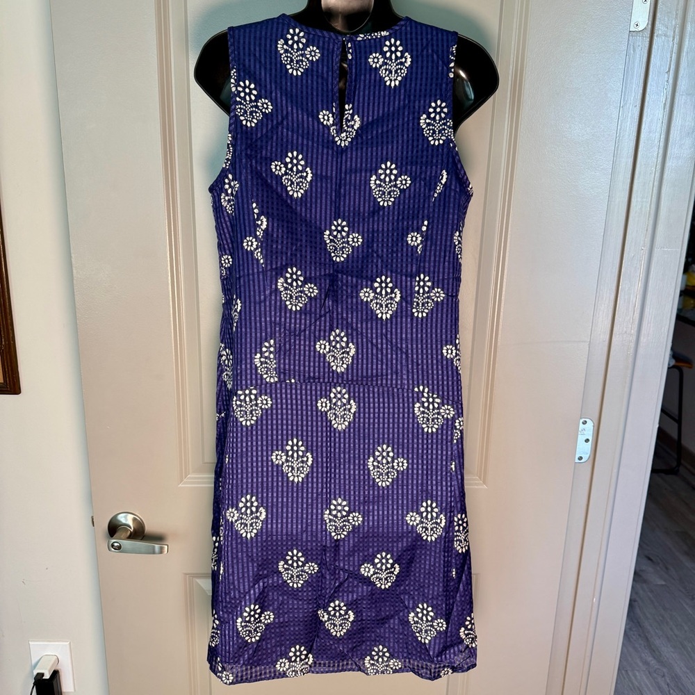 Madewell | Silk-Cotton Midi Dress | Boho | Minimalist | Navy Block Print | S - Picture 4 of 8